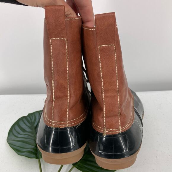 Adriana Brown Black Tan Red Plaid Flannel Lined Lace Up Duck Winter Rain Boots - Picture 5 of 11